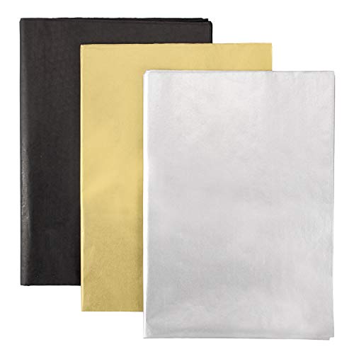 Whaline 60 Blatt Seidenpapier, Blatt 50x70 cm, Geschenkpapier zum Basteln und zur Dekoration (Gold, Schwarz, Silber) von Whaline