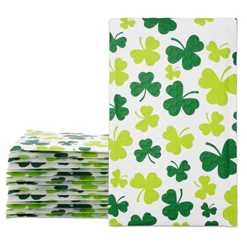 Whaline Luftpolster-Versandtaschen St. Patrick's Day, 15,2 x 22,9 cm, grünes Kleeblatt-Druck, Poly-gepolsterte Versandtaschen, selbstdichtende, irische Party-Versandumschläge für den Versand, Schmuck, von Whaline