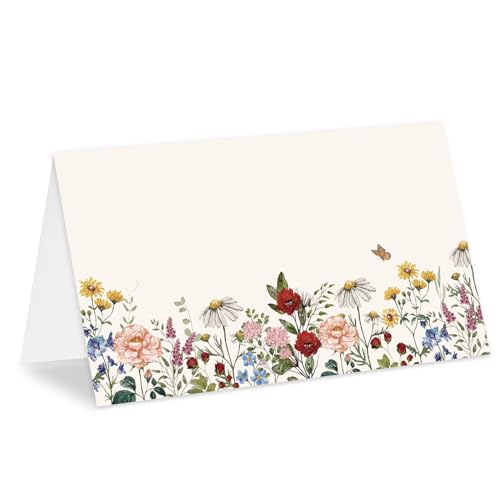 Whaline Tischkarten mit Blumenmuster, 5,1 x 8,9 cm, Vintage-Wildblumen-Zeltkarten, blanko, Tischnamensschild für Hochzeit, Bankett, Brautparty, Babyparty, Geburtstag, Party, Tischdekoration, 100 Stück von Whaline