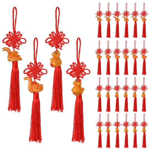 Whemyreat 24pcs Chinesische Knotenbehänge, 6 Arten von chinesischen Quasten zum Jahr der Schlange, Chinesischer Neujahrsanhänger Vergoldeter, Chinesische Feng Shui Dekoration Auto Anhänger (Style 1) von Whemyreat