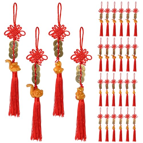 Whemyreat 24pcs Chinesische Knotenbehänge, 6 Arten von chinesischen Quasten zum Jahr der Schlange, Chinesischer Neujahrsanhänger Vergoldeter, Chinesische Feng Shui Dekoration Auto Anhänger (Style 2) von Whemyreat