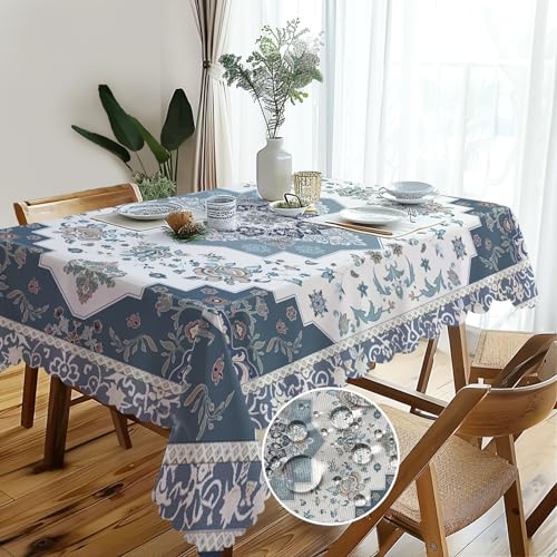 Abwaschbare Rechteckig Tischdecke Vintage Florals Tischdecken Pflegeleicht Outdoor Abwaschbar Gartentischdecke für Draußen Esszimmer Küche Garten Party Hochzeiten oder Haushalt 110x140cm von Whimsio