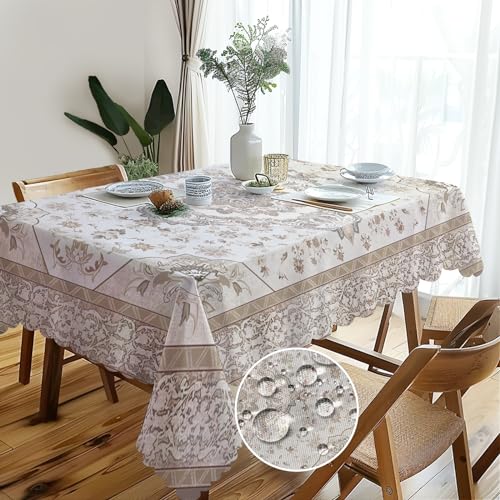 Abwaschbare Rechteckig Tischdecke Vintage Florals Tischdecken Pflegeleicht Outdoor Abwaschbar Gartentischdecke für Draußen Esszimmer Küche Garten Party Hochzeiten oder Haushalt 140x180cm von Whimsio