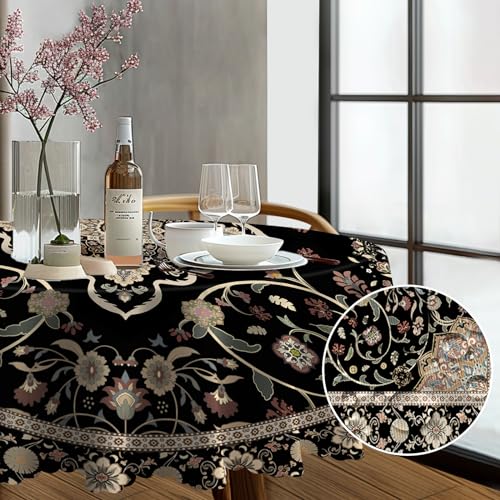 Rund Tischdecke Abwaschbar 150cm Vintage Florals Stil Tischdecken Schmutzabweisende Abwischbare Tischdecke Geeignet für Draußen Esszimmer, Küche, Garten, Party, Hochzeiten oder Haushalt von Whimsio