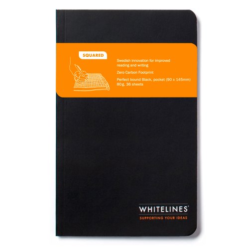 Whitelines Perfect gebundenes Taschennotizbuch, kariert, Schwarz (WL51 PBBPoS) von Whitelines