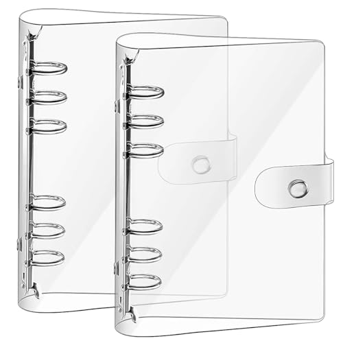 2 Stück Ringbuch A6 Ring Binder, PVC Ringbuch A6 Nachfüllbar, Transparente Loose Binder Wasserdicht Ringbuch Ordner A6, Ringordner A6 mit Druckknopf, A6 Ringbuch, für Büro Schule Journal Buch von WhizNook