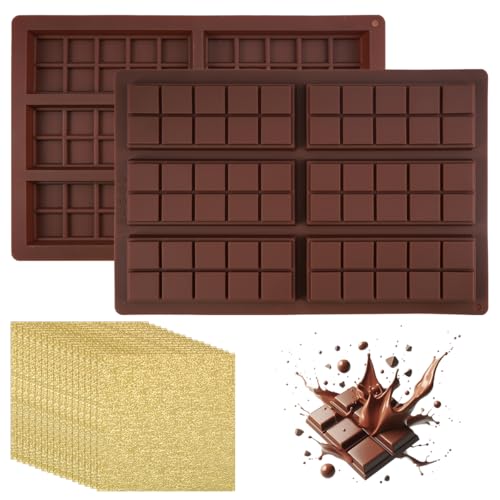 2 Stück Schokolade Silikonform, 6 Tafeln BPA-frei Schokoladenformen Antihaftbeschichtung Form für Schokolade, Silikon Formen mit 100 Blatt Chocolate Geschenkpapier für DIY Schokolade Backen von WhizNook