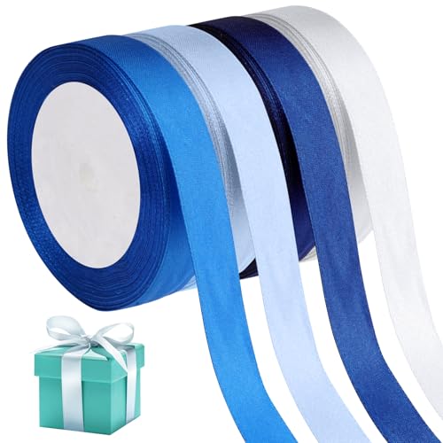 4 Rollen Geschenkband Blau Set, Breit 20mm Polyester Blau Satinband Geschenkverpackung Deko Band 22 Meters Dekoration Präsent Geschenkband für Hochzeit Dekoration, Geschenk Verpacken, DIY Handwerk von WhizNook