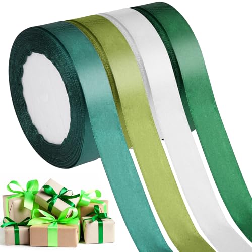 4 Rollen Geschenkband Satin 20mm x 88m Schleifenband Grün, 4 Farben Polyester Seidenband Geschenk Dekoband, Schleifenband zum Verpacken für Geschenk Weihnachten Basteln Geburtstag Hochzeit Deko von WhizNook