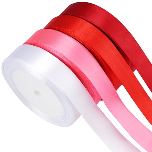 4 Rollen Geschenk Band Set, Geschenkband Satin Geschenkband Weihnachten Rot 88m x 20mm Gift Ribbon Geschenke Band Satinband Stoffband für Weihnachten Geschenk Hochzeit Geburtstag Party von WhizNook