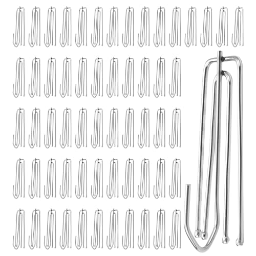 60 Stück Gardinenhaken Edelstahl mit 4 Zinken, Vorhanghaken Metall Gardinenhaken, Vorhanghaken für Schienen Metall, Curtain Pleater Hooks für Fenstervorhänge Türvorhänge und Duschvorhänge von WhizNook