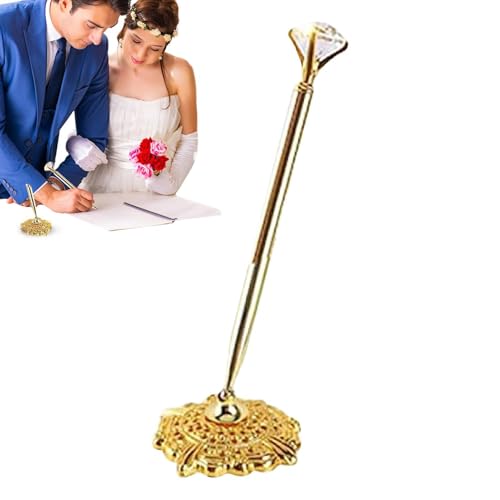 Elegante Signatur-Stifte für Hochzeit – schwarzer Tintenstift mit Ständer | Set Kugelschreiber und Stifthalter Gold, rustikales Gästebuch, Verlobungsgeschenk, Gastgeschenke für Zeremonien von Whnbuij