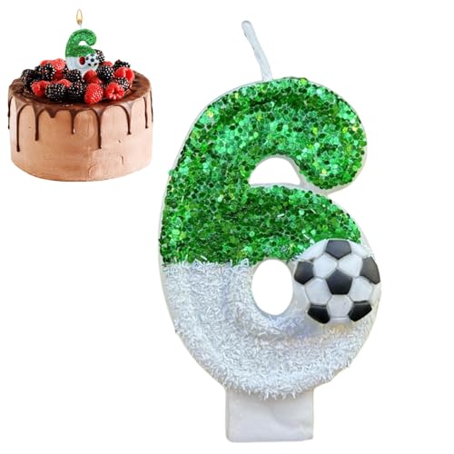 Numerische Kerzen – Numerische Kuchenkerzen, niedliche, mit Pailletten verzierte Kerzen | Entzückende glitzernde Kuchendekorationen mit Fußballmotiv und Zahlen, vielseitige Partygeschenke für Kinder, von Whnbuij