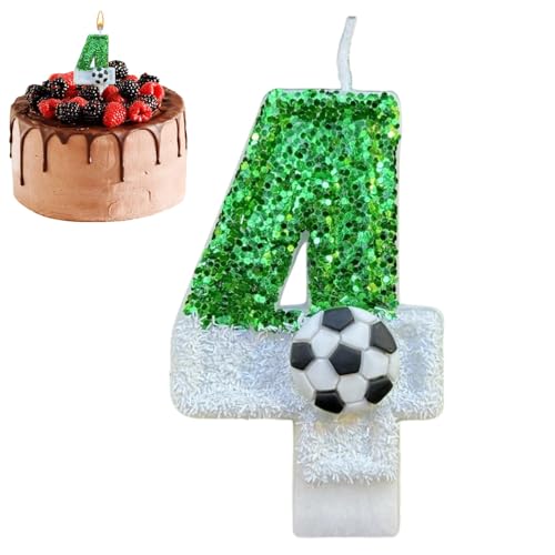 Numerische Kerzen – Numerische Kuchenkerzen, niedliche, mit Pailletten verzierte Kerzen | Entzückende glitzernde Kuchendekorationen mit Fußballmotiv und Zahlen, vielseitige Partygeschenke für Kinder, von Whnbuij