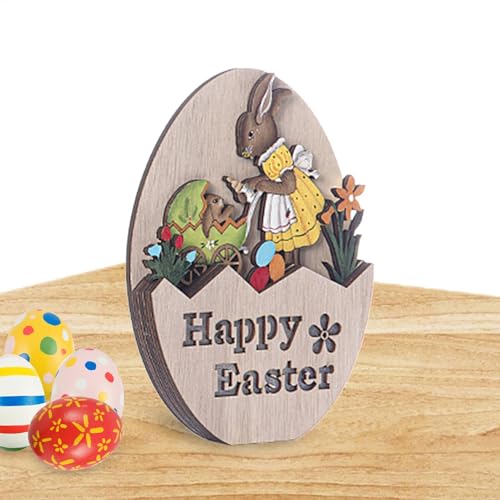 Whnbuij Ostern Holz Tischschild,Ostern Tischschilder - Osterdekorationen, leuchtendes Design - Niedliche, Exquisite Tischdekorationen, Festliche Heimdekoration für Bücherregale, Schränke, Tische von Whnbuij