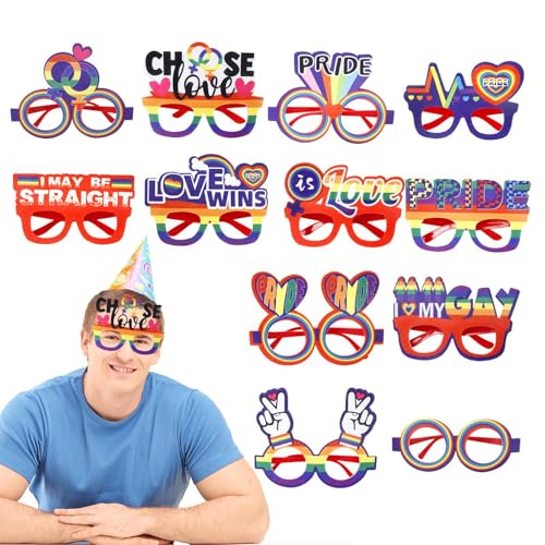 Whnbuij Regenbogenpapiergläser, Regenbogenfotokabine Gläser, Rainbow Pride Love Brille, 12x Unisex Parade Eyewear, Neuheit Brillen für Cosplay, Fotokabinenzubehör von Whnbuij