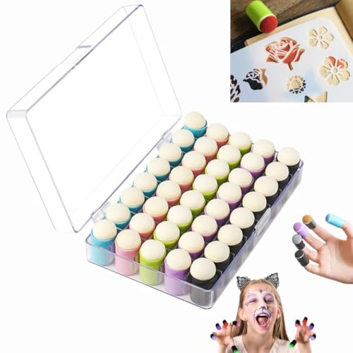 DIY Sponge Finger Painting Set with Stencils, Sponge Finger Painting Kit, Finger Daubers Kit with 20 Colors Inkpad, 5 Pcs Stencils and 10 Pcs Finger Painting Sponge (40Pcs Sponge Finger) von Whnnssw