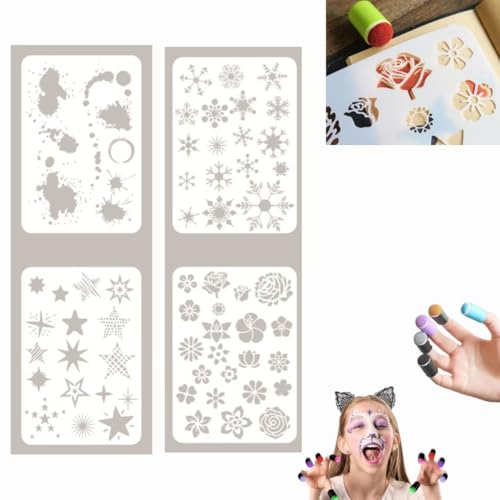 DIY Sponge Finger Painting Set with Stencils, Sponge Finger Painting Kit, Finger Daubers Kit with 20 Colors Inkpad, 5 Pcs Stencils and 10 Pcs Finger Painting Sponge (4Pcs Stencils) von Whnnssw