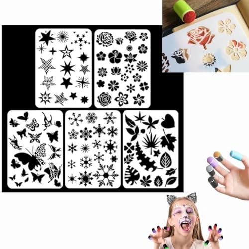 DIY Sponge Finger Painting Set with Stencils, Sponge Finger Painting Kit, Finger Daubers Kit with 20 Colors Inkpad, 5 Pcs Stencils and 10 Pcs Finger Painting Sponge (5Pcs Stencils) von Whnnssw