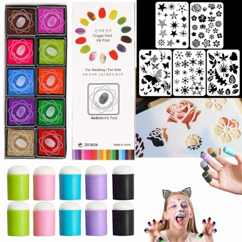 DIY Sponge Finger Painting Set with Stencils, Sponge Finger Painting Kit, Finger Daubers Kit with 20 Colors Inkpad, 5 Pcs Stencils and 10 Pcs Finger Painting Sponge (A) von Whnnssw