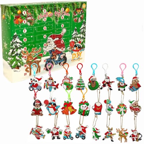 Diamond Painting Adventskalender 2024, Adventskalender Diamond Painting Weihnachten Schlüsselanhänger, 24-Tage-Weihnachts-Countdown-Kalender, 5D Diamant Malerei Set für Kinde (1PC) von Whnnssw