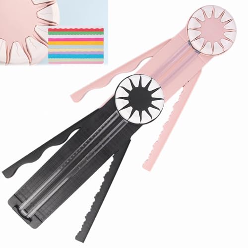 Kantenschneider für Papierarbeiten, 12-in-1 Rotation Spapierschneider, Papier Schneidegerät mit 360° Drehbarem Kopf, Papierschneider für Bastelarbeiten (Rosa+Schwarz) von Whnnssw