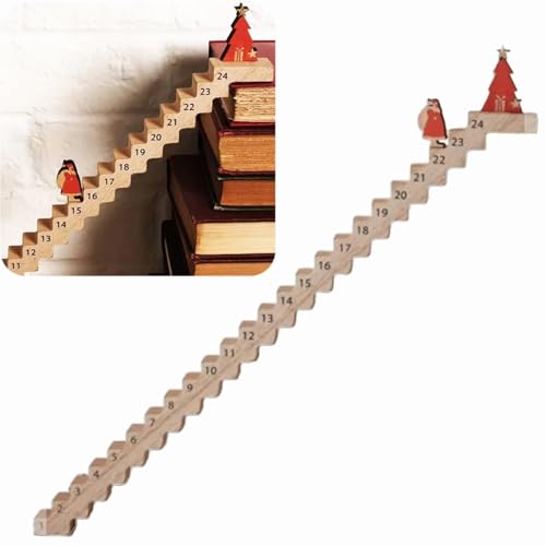 Kletternder Weihnachtsmann Adventskalender 2024, 24 Tage Weihnachtsmann Treppe Countdown Kalender, Holz Santa Staircase Adventskalender für Weihnachtsdeko 2024 (1PC) von Whnnssw