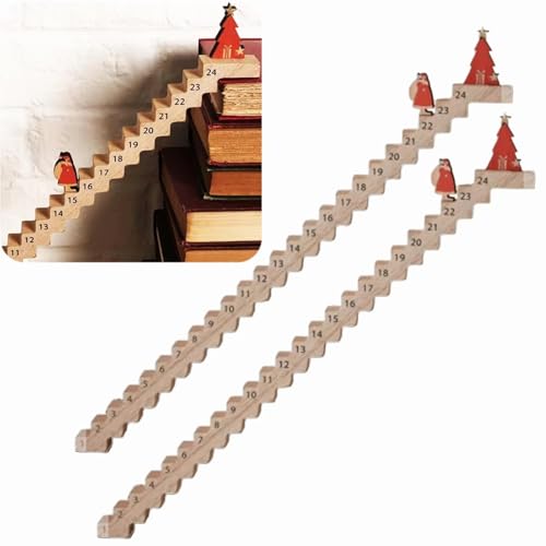 Kletternder Weihnachtsmann Adventskalender 2024, 24 Tage Weihnachtsmann Treppe Countdown Kalender, Holz Santa Staircase Adventskalender für Weihnachtsdeko 2024 (2PCS) von Whnnssw