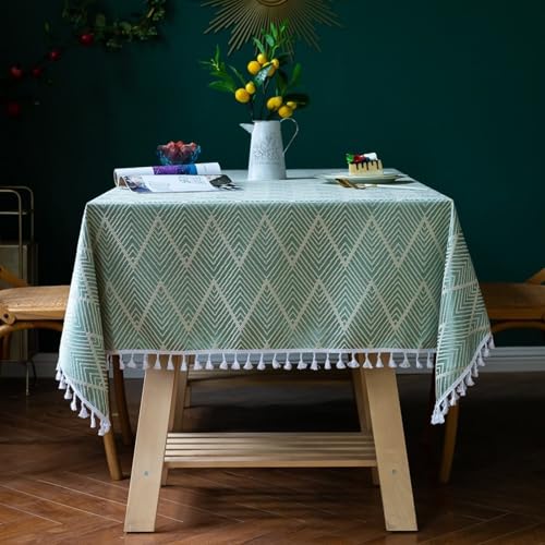 Abwaschbar Tischdecke 140x300 cm, Grün Tischtuch Leinenoptik Lotuseffekt Rechteckig Jacquard Tischwäsche mit Quasten für Küchentisch und Outdoor Abwaschbar Tischdecke 140x300 cm, Grün Tischtuch Leinenoptik Lotuseffekt Rechteckig Jacquard Tischwäsche mit Quasten für Küchentisch und Outdoor von Whoiy