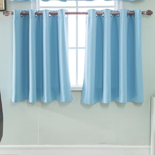 Whoiy Küchen Scheibengardinen Modern, Bistrogardine Verdunklung Kurzgardinen Küche Himmelblau Polyester Kurze Gardinen Einfarbig 2er Set 90x132cm von Whoiy