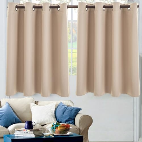 Whoiy Küchen Scheibengardinen Modern, Stores Gardinen Verdunklung Vorhänge Küchenfenster Beige Polyester Kurzgardinen Einfarbig 2 Teilig 36x74cm von Whoiy