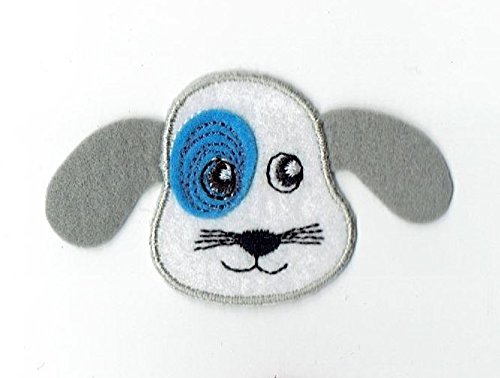 Aufnäher zum Aufbügeln, Motiv: Hund mit blauen Augen und grauen Ohren von Wholesale Applique