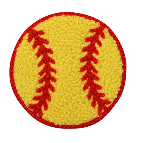 Chenille Softball – 7,6 cm – gelb/rot – bestickter Aufnäher zum Aufbügeln von Wholesale Applique