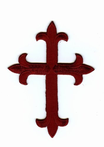 Flicken zum Aufbügeln, Kreuzmotiv, Fleur de Lis, bestickt, 10,2 cm, Burgunderrot von Wholesale Applique