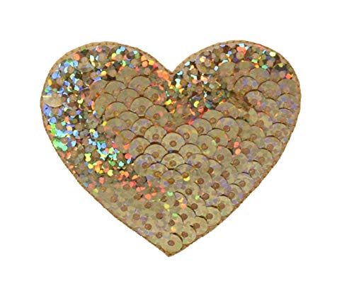 Goldener Valentine großer 5,1 cm Paillettenherz zum Aufbügeln oder Aufbügeln von Wholesale Applique