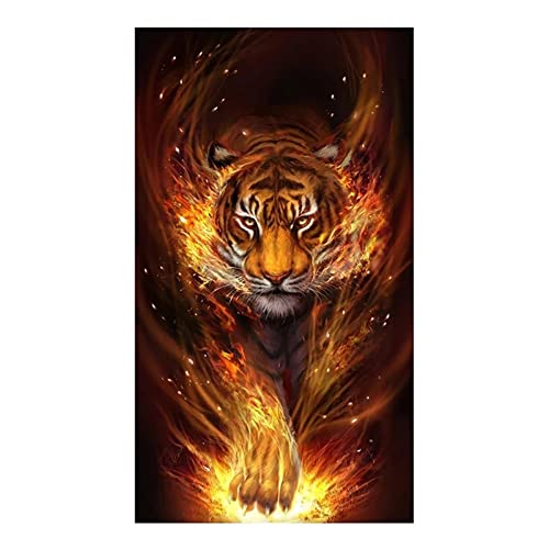 5D Diamant Painting Bilder Auf Feuer-Tiger-Tier, Diamond Painting Kinder, leinwand Groß, 80x160cm Malen nach Zahlen Erwachsene, Daiments Painting mit Diamond Painting Zubehör, Wohnzimmer Dekoration von Whoonng