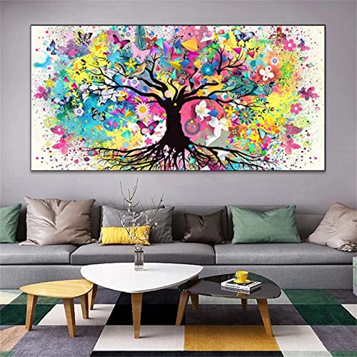 5D Diamant Painting Bilder bunter Baum, Diamond Painting Kinder, leinwand Groß, 70x140cm Malen nach Zahlen Erwachsene, DIY Daiments Painting mit Diamond Painting Zubehör, Wohnzimmer Dekoration von Whoonng