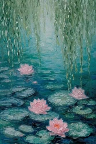 5D Diamond Painting Lotus, Diamont Painting Bilder Landschaft Diamond Painting Erwachsene Basteln, DIY Diamond Art Malerei Strass Stickerei Set für Zimmer Deko Wohnzimmer Geschenke 100x150cm W2-214 von Whoonng