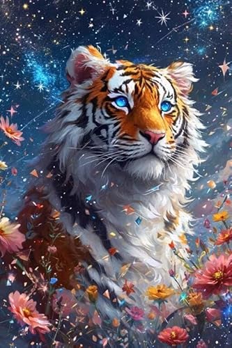 5D Diamond Painting Tiger, Diamont Painting Bilder Blumen Diamond Painting Erwachsene Basteln, Diamond Art Malerei Strass Stickerei Set Zimmer Deko Wohnzimmer, Geschenke für Frauen 100x150cm W2-205 von Whoonng