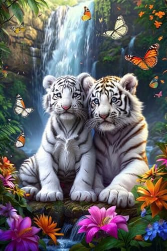 5D Diamond Painting Tiger, Diamont Painting Bilder Blumen Diamond Painting Erwachsene Basteln, Diamond Art Malerei Strass Stickerei Set für Zimmer Deko Wohnzimmer, Geschenke für Frauen 100x150cm W2-54 von Whoonng