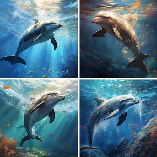 Diamond Painting Delfin, 15x15cm/6x6inch 4 Pack DIY 5D Diamand Painting Erwachsene, Diamond Painting Set Tier Diamant Painting Bilder Kinder Diamant Malerei, für Zimmer Deko, Mädchen Geschenke Ws12183 von Whoonng