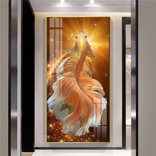 Diamond Painting Set für Erwachsene,DIY 5D Diamant Painting Oranger Koi Fisch,Malen nach Zahlen Diamant Anfänger,Full Square Drill Kreuzstich Stickerei Diamantmalerei,für Home Decor 55x110cm WS-6673 von Whoonng