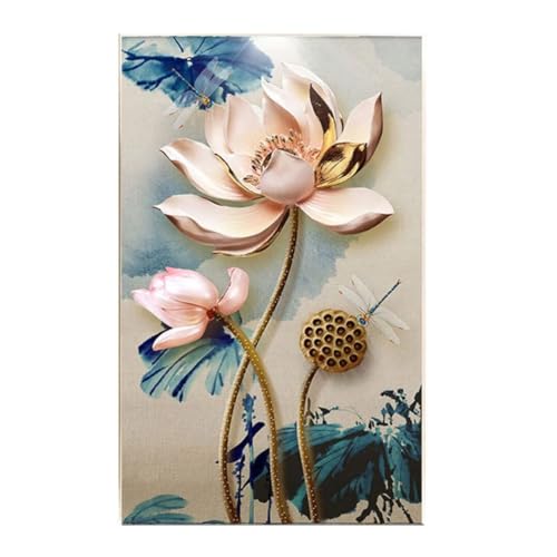 Diamond Painting Set für Erwachsene,DIY 5D Diamant Painting Rosa Lotus,Malen nach Zahlen Diamant Anfänger,Full Square Drill Kreuzstich Stickerei Diamantmalerei,für Home Wand Decor 40x80cm WS-7982 von Whoonng