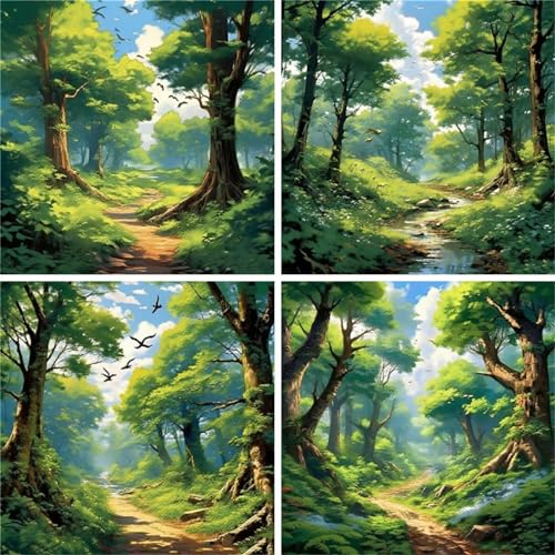 Whoonng Diamond Painting Wald, 15x15cm/6x6inch 4 Pack DIY 5D Diamant Painting Erwachsene, Baum Diamant Painting Bilder Kinder Diamant Malerei, für Zimmer Deko, Mädchen Geschenke von Whoonng