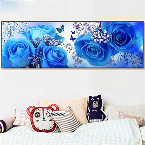 Whoonng 5D Diamant Painting Bilder Blaue Rosen-Schmetterlings-Blumen, Diamond Painting Kinder, leinwand Groß, 30x60cm Malen nach Zahlen Erwachsene, DIY Diamond Painting Zubehör, Wohnzimmer Dekoration von Whoonng