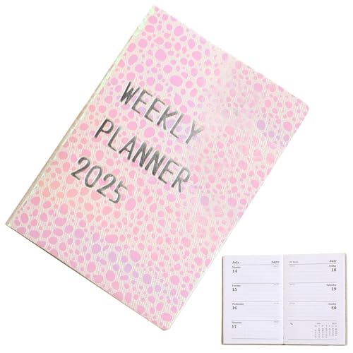 Whrcy Wochen- und Monatsplaner | Kleines A7 2025 Agenda Plan Buch - PU Leder Wochenplaner Notizblock Pocket Tagesplaner Tag Designer Planer für Schulbedarf von Whrcy