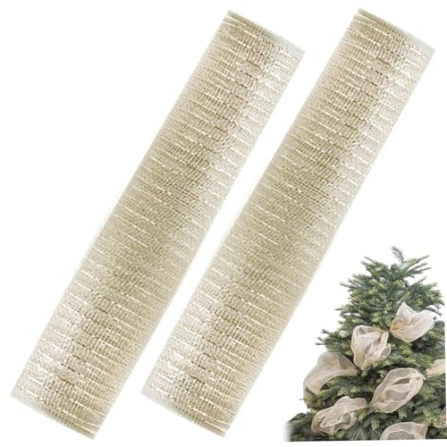 2 Rolls Weihnachtsbaumband, 10 Yards Metallic Glitter Gold Wired Ribbon, Cuttable Christmas Wired Ribbon für DIY Bastel Weihnachtsbaumkränze Girlande Geschenkverpackung Weihnachtsband Wired von Whyzsjnclg