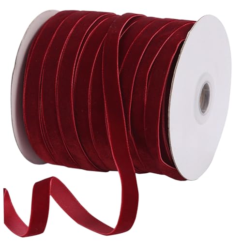 50 Yards Samtband, 3/8 '' Single Face Velvet Band Roll Vintage Weihnachtsband Rolle mit Spool für Weihnachtsbaumkranzdekoration, Geschenkverpackung und Bogen, Weinrot von Whyzsjnclg