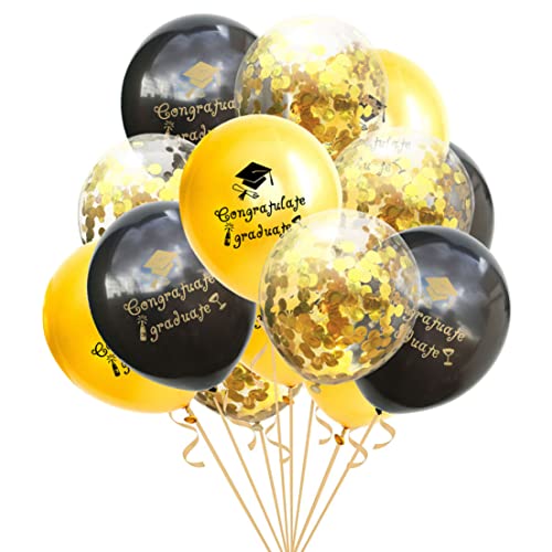 Abschlussfeier Dekorationen Klasse von 2023 Black Gold Confetti Balloons Abschluss Latexballons 15 PCS, Abschlussdekoration 2023 von Whyzsjnclg