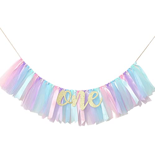 Baby Girl Banner zum 1. Geburtstag - Hochstuhl -Banner zum ersten Geburtstagsdekoration, Kuchen -Smash -Foto -Requisite, Tulle Garland Banner (Light Aqua und Hellblau) Ein Hochstuhl -Banner -Mädchen von Whyzsjnclg